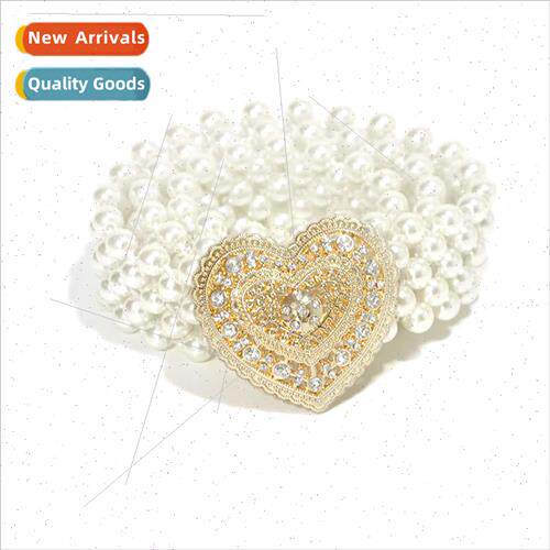 Women elastic pearl wide waist chain sweet luxury rhinestone