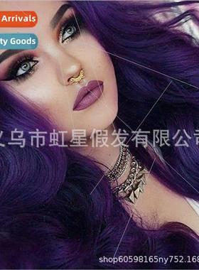 Europe new wig female nd purple long curly hair wig big volu