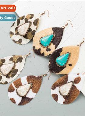 New drop shape leather leopard earrings 适用women natural tu