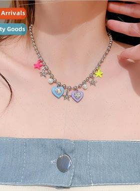 dopamine colorful heart necklace women premium niche collarb