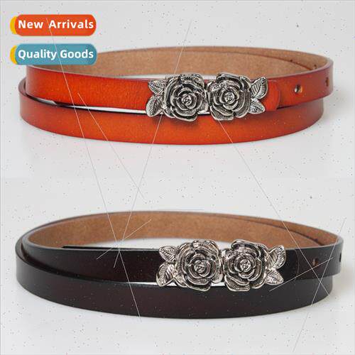 Women belt leather simple simple fashion retro flowers thin