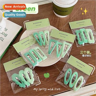 3pcs emerald green gradient geometric BB clip sweet girl bro
