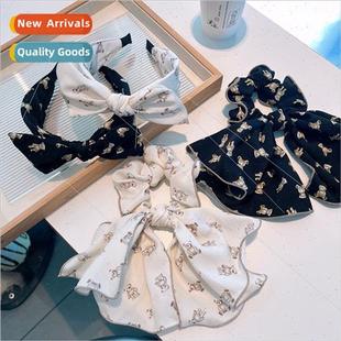 wind printing band retro flutt hair cartoon bow Korean bear