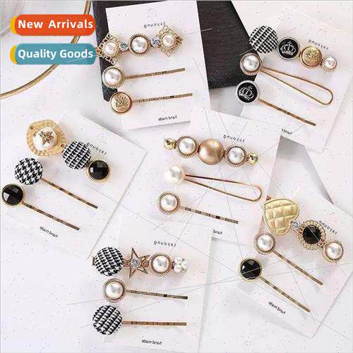 ins wind retro elegant imation pearl button hair clip hair a