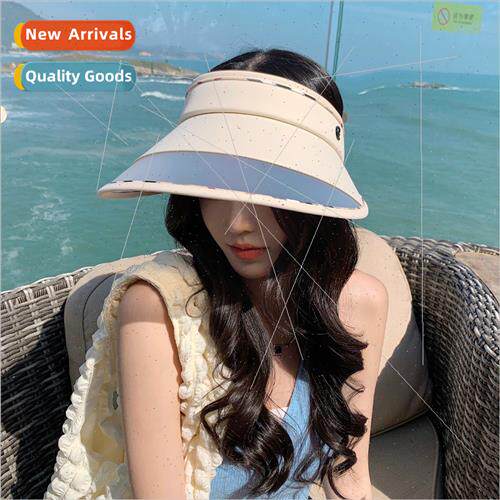 2023 Korean  hat female metal label striped rim sunscreen ho