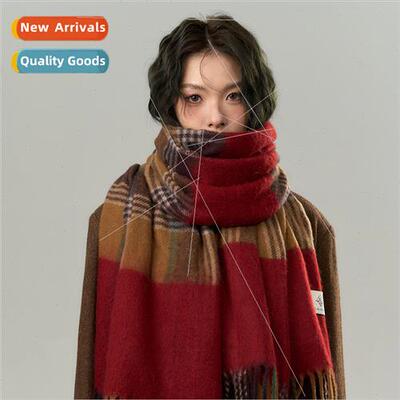 Clashing caramel color tassel large square striped warm scar