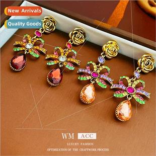 Diamonds Long lver Jew Retro Needles Earrings Flowers Bow