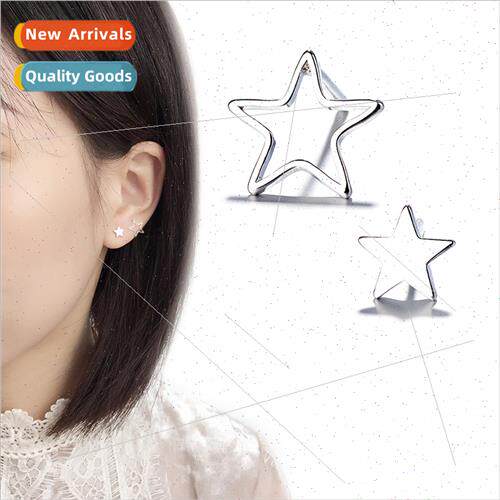 Koreasimple mini pentagram star earrings female tide hollow