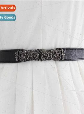 Vintage rose to buckle elastic waist belt women dress sweate