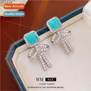 zirconia bow earrings lver match square fresh earring needle