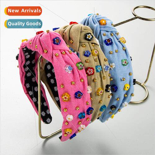Korea new beaded hair bands solid color fabric middle candy