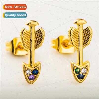 Europe cupid arrow earrings female copper plated 18K gold mi