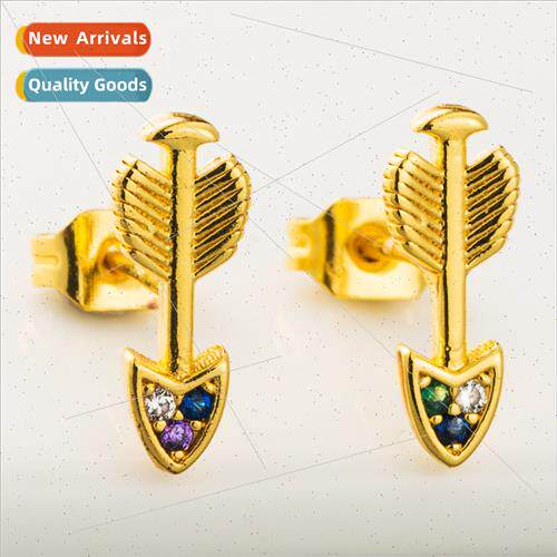 Europe cupid arrow earrings female copper plated 18K gold mi