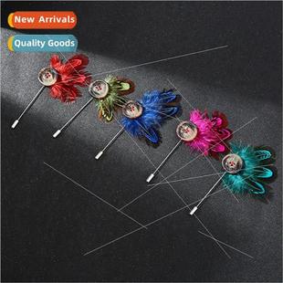 button feather brooch Men chest personalized Korean deco sus