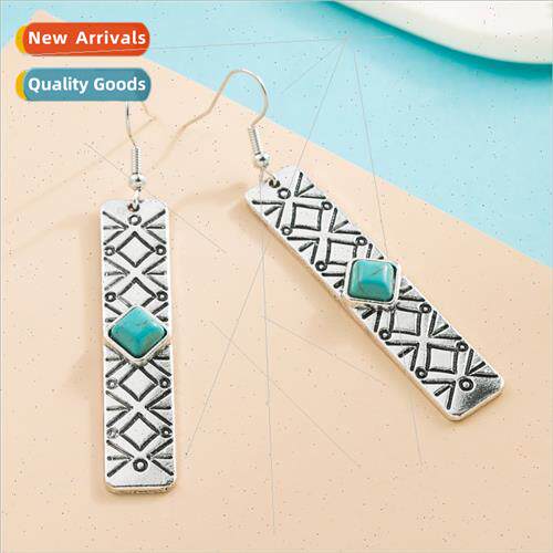 Europe geometric large earrings vintage alloy turquoise earr