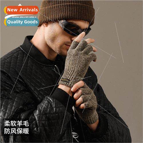 Winter knted half finger woolen gloves mens outdoor padded t