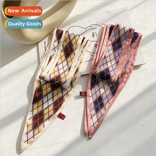 Englplaid twill pointed fluttering Korean silk scarf women n