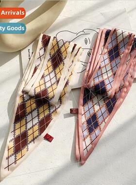 Englplaid twill pointed fluttering Korean silk scarf women n