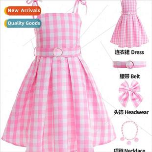 dress princess cosplay girls sweet plaid Barbie