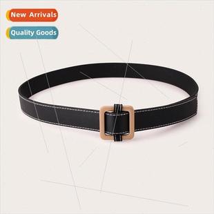 Square Buckle Days Women Belt Gold Black Hundred Rose