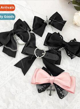 Dark Heart Cross Bow Hair Clips Lola Headdress Sweet Cool Go