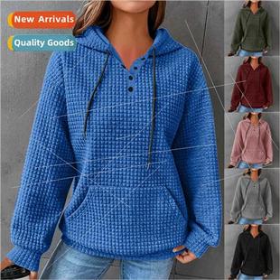 2023 Fall/Winter Waffle Casual Loose Long Sleeve Hooded Patc