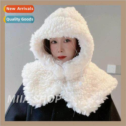 Hat female Korean winter scarf hooded onePCS lamb wool thund