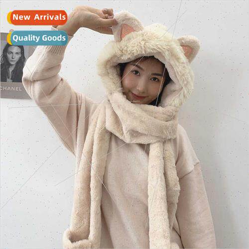 Ears hat scarf all-in-one female fall winter warm cute plush