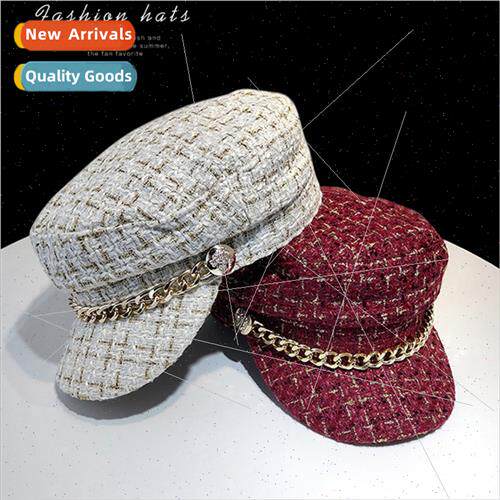 Chain Navy Hat Women Autumn Winter Korean Flat Top Japan Ber