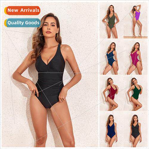 2023 Europe Solid Color One Piece Slim F Bikini Swimsu Sexy