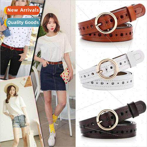 Korea Fashion Jeans Belt Ladies Round Pin Buckle  Hole Hollo