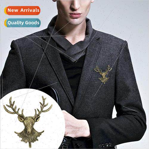 Europe Christmas Vintage Alloy High Grade Deer Head Brooch E
