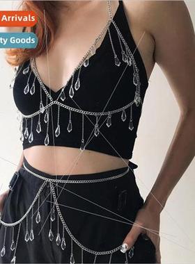 FB3476 Europe body chain clear crystal gemstone pendant tass