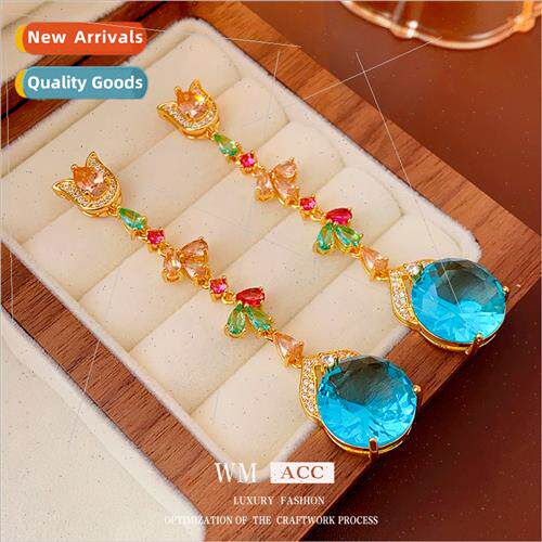 lver-plated needle zirconia colorful flowers round earrings