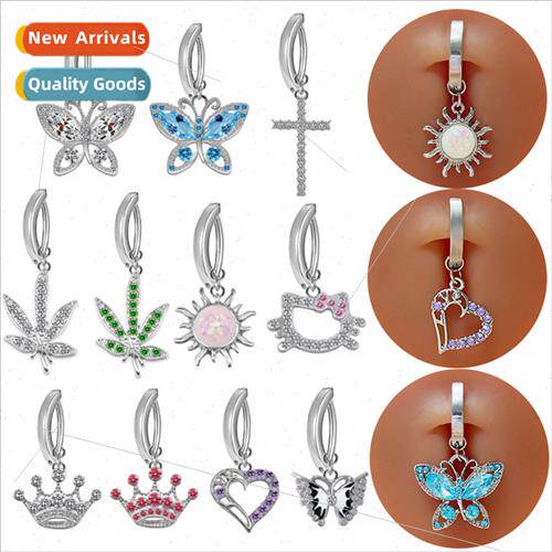 Europe Sun Belly Button Ring Maple Leaf Navel Nail Cat Head