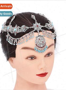 Europe retro inlaid rhinestone turquoise ehead chain ethnic