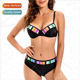 Color Gathering Bikini Support Gradient Steel New Swimsu