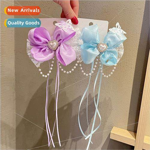 Children Lola bow hair clips pearl girl girl sweet super fai