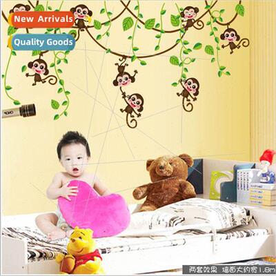 Removable wall stickers cartoon cute monkey climbing e stick