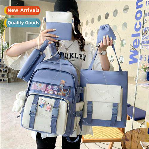 New five sets schoolbag female Korean colorful large-capacy
