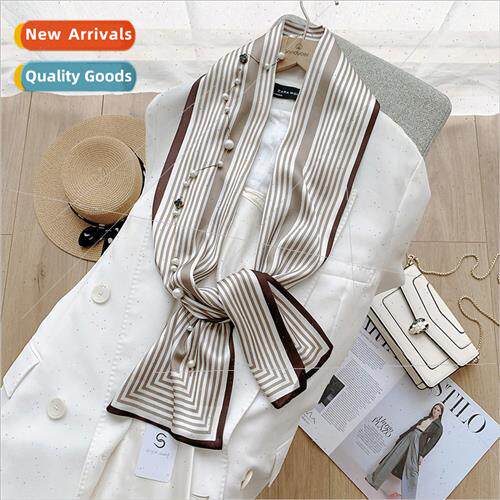 New ins simple silk scarf double-sided striped simulation si