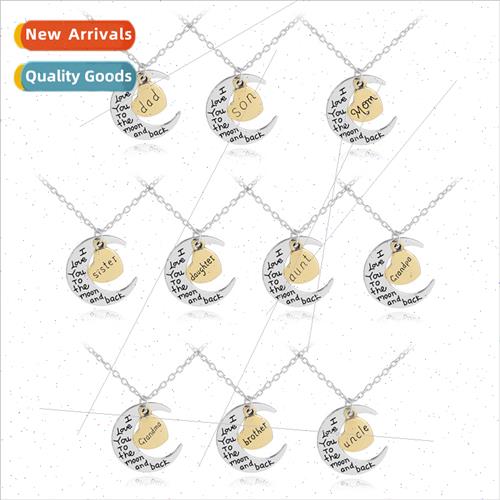 Europe Temu Love Moon Pendant I love you moon back Necklace