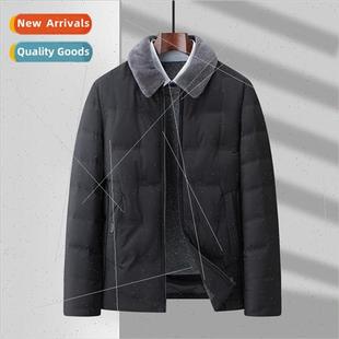 middle aged winter down thickened new jacket 2023 Lapel men