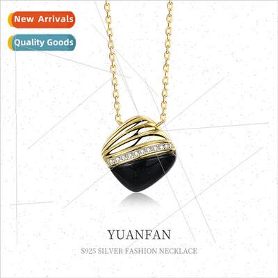 925 silver black onyx necklace women niche ins pendant