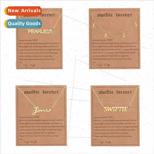 New necklace letters stainless steel paper card gold pendant