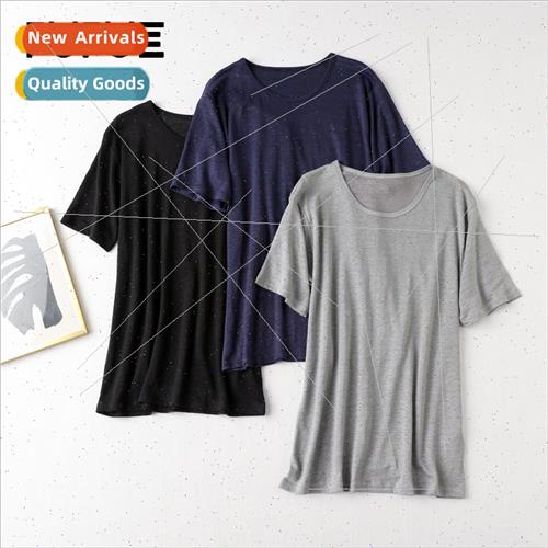Men linen silk solid color T-shirt mulberry silk light breat
