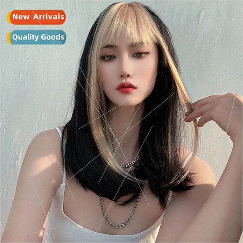 wig female medium long hair blonde bangs dye manga bangs col