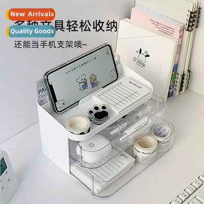 Organiser desktop double transparent drawer storage box stat