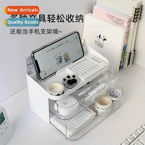 Organiser desktop double transparent drawer storage box stat