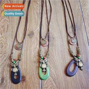 Geometric Pendant Long Japan Rope Frosted Wax Necklac Korean